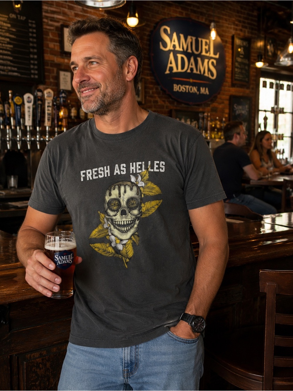 Next Level  Samuel Adams 'Fresh As Helles' Graphic Grey Short Sleeve T-Shirt M